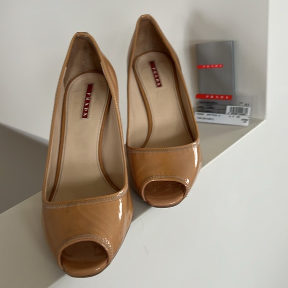 Prada Open Toe Patent Leather Heels - Picture 5 of 15